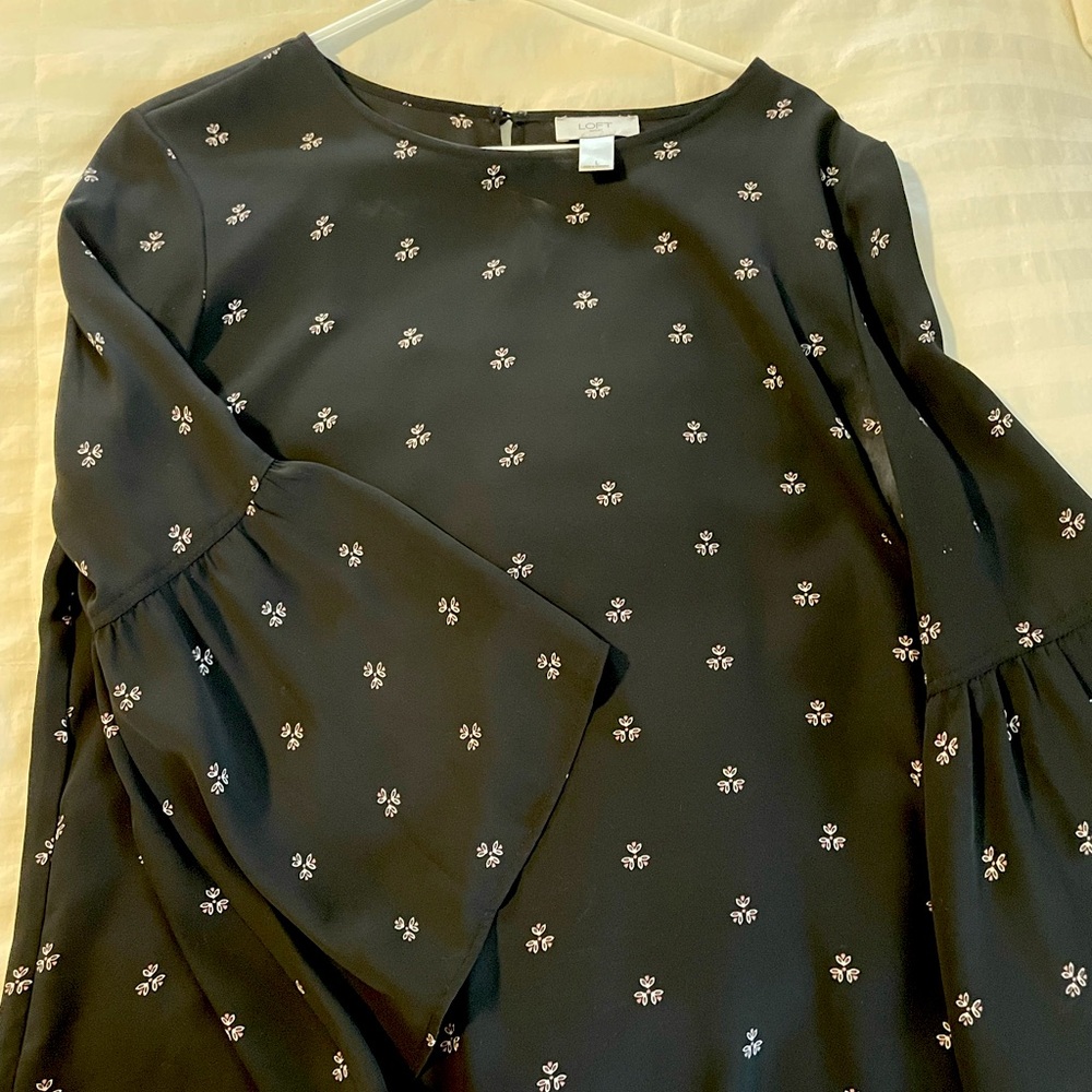 LOFT Black Bell Sleeve Top